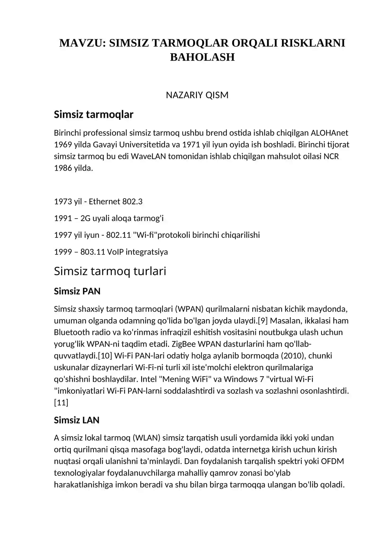 SIMSIZ TARMOQLAR ORQALI RISKLARNI BAHOLASH 2