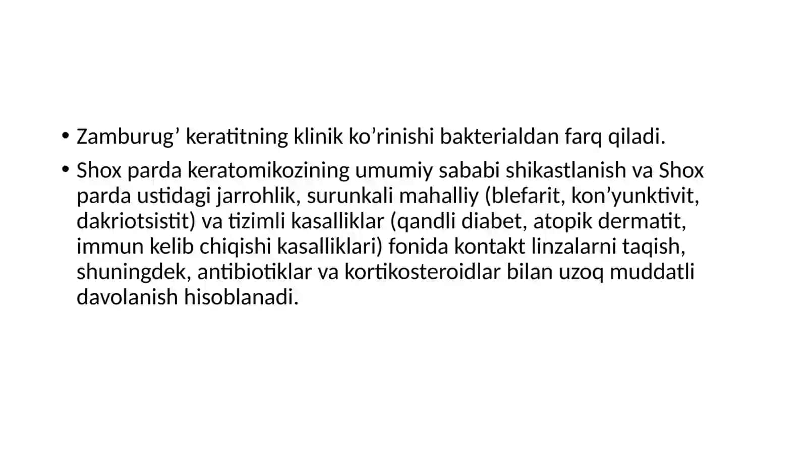 Shoxpardaning zamburug’li zararlanishi (Parazitar (akantomeb) yiringlik keratitlar) 2