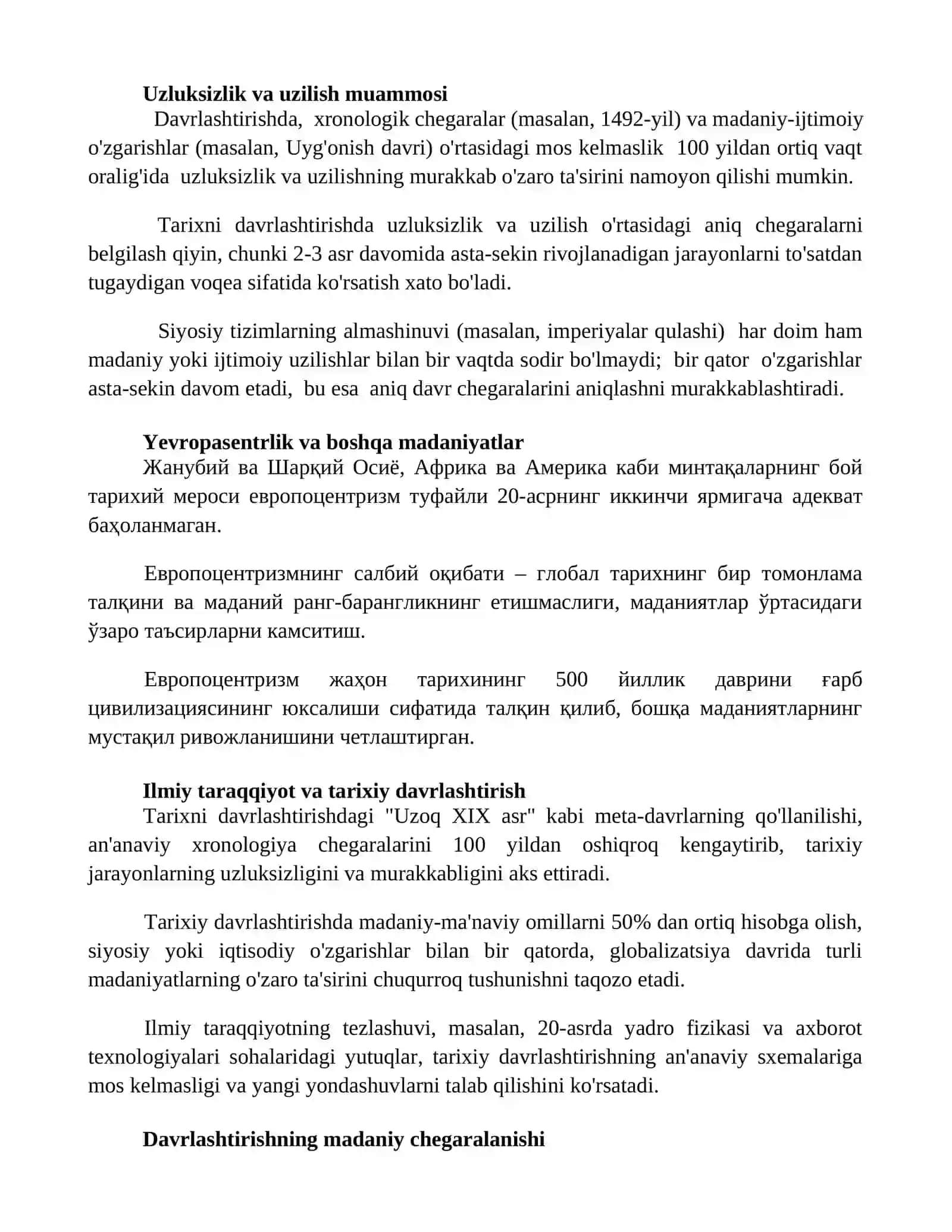 Tarixni davrlashtirish masalalari 2