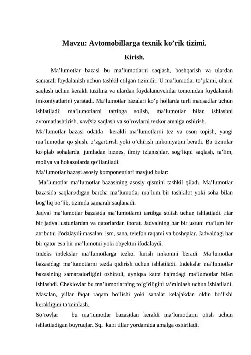 Avtomobillarga texnik ko’rik tizimi 2