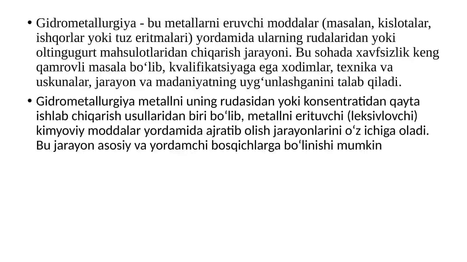 Gidrometallurgiyada xavfsizlik talablari va qoidalari 2