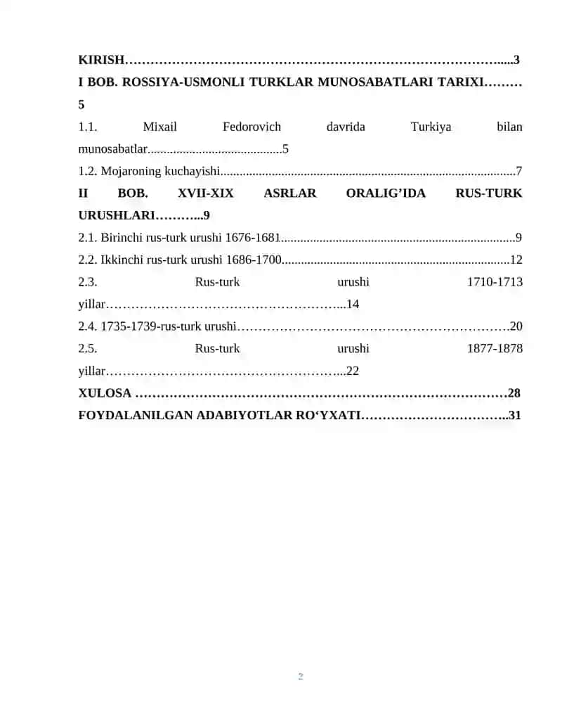 XVII-XIX asrlarda Rossiya-Turkiya munosabatlari 2