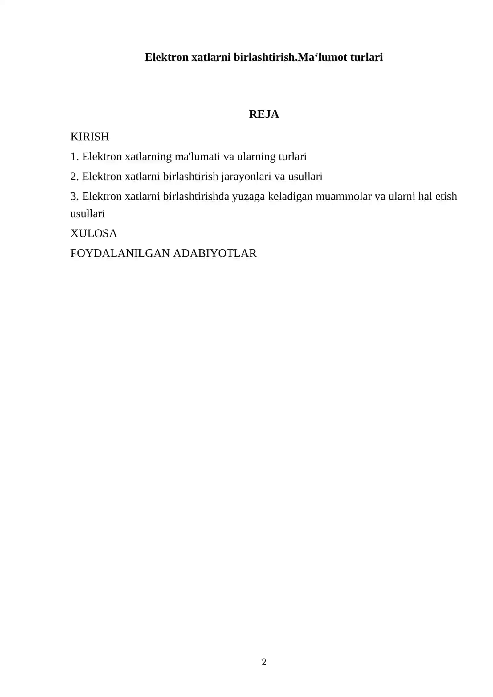 Elektron xatlarni birlashtirish.Ma‘lumot turlari 2