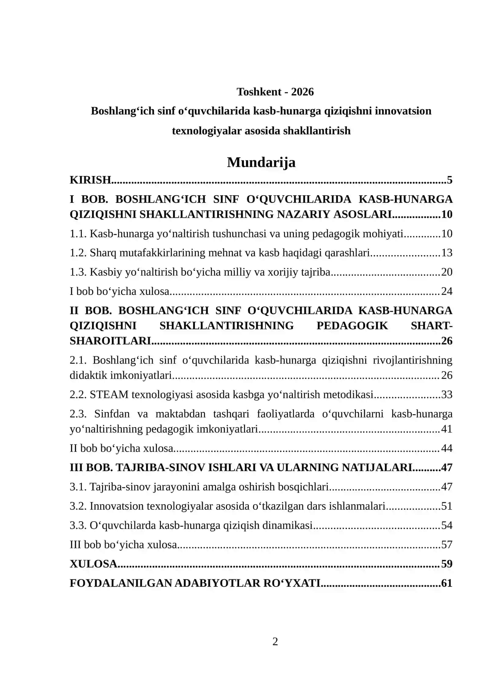 Boshlang‘ich sinf o‘quvchilarida kasb-hunarga qiziqishni innovatsion teхnologiyalar asosida shakllantirish 2
