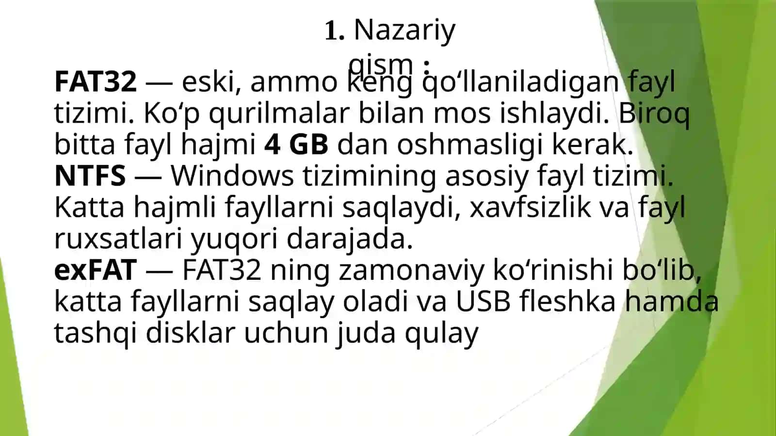 NTFS, FAT32, exFAT fayl tizimlari 2