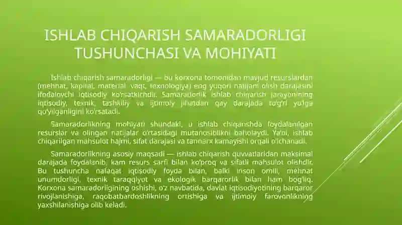 Ishlab chiqarish samaradorligini oshirish yo'llari. 2