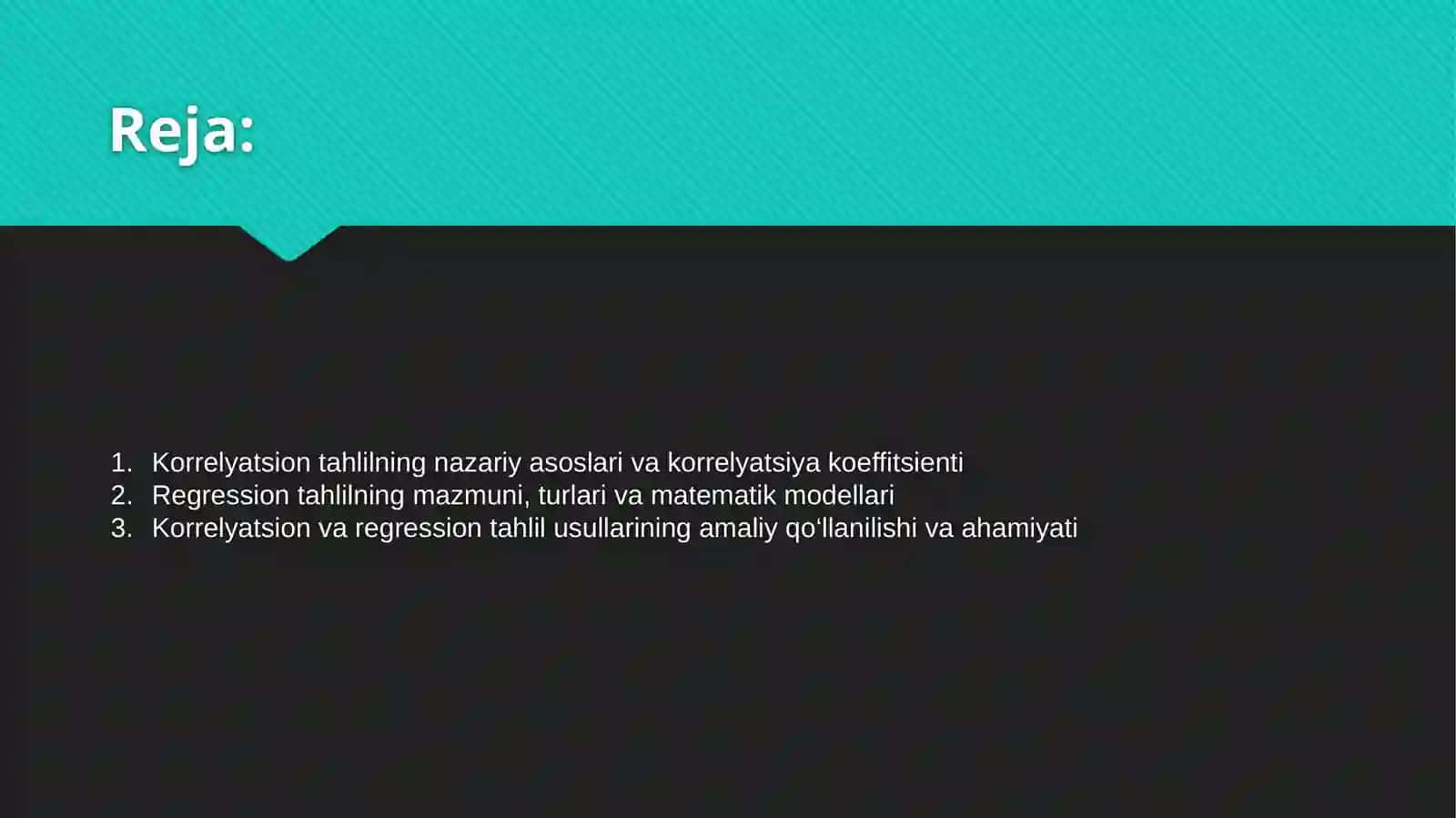 Korrelyatsion va regression tahlil usullari 2