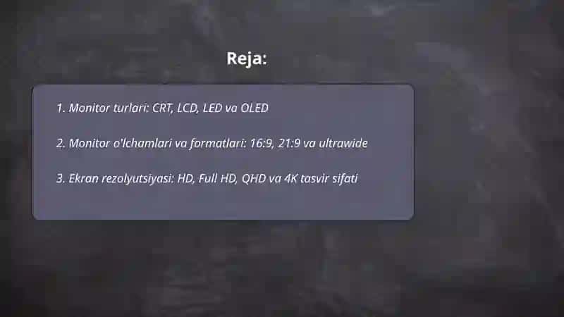 Monitor va sichqoncha qurilamalarining turlari va vazifalari 2