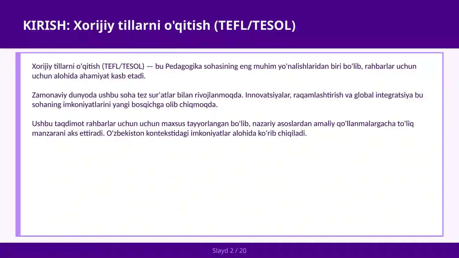 Xorijiy Tillarni O'qitish (TEFL/TESOL) 2