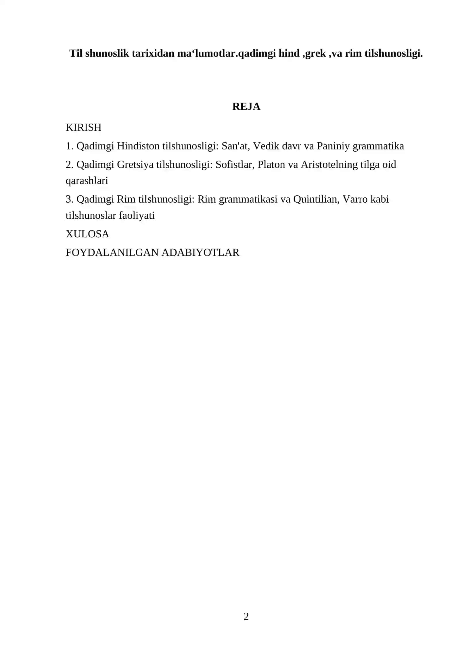 Til shunoslik tarixidan ma‘lumotlar.qadimgi hind,grek,va rim tilshunosligi 2
