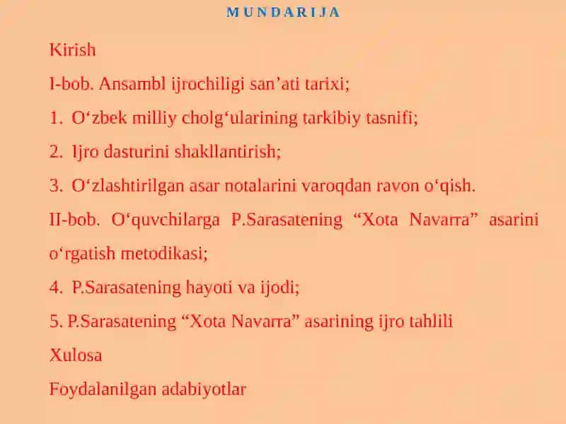 "XotaNavarra" asarini primarubobchilar ansamblida o'rgatish uslubi yoti 2