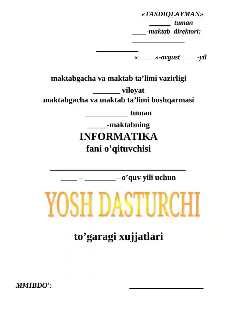 Yangi cembridj kitobi asosida tuzulgan informatika to'garagi ishlanmasi hujjatlari 2