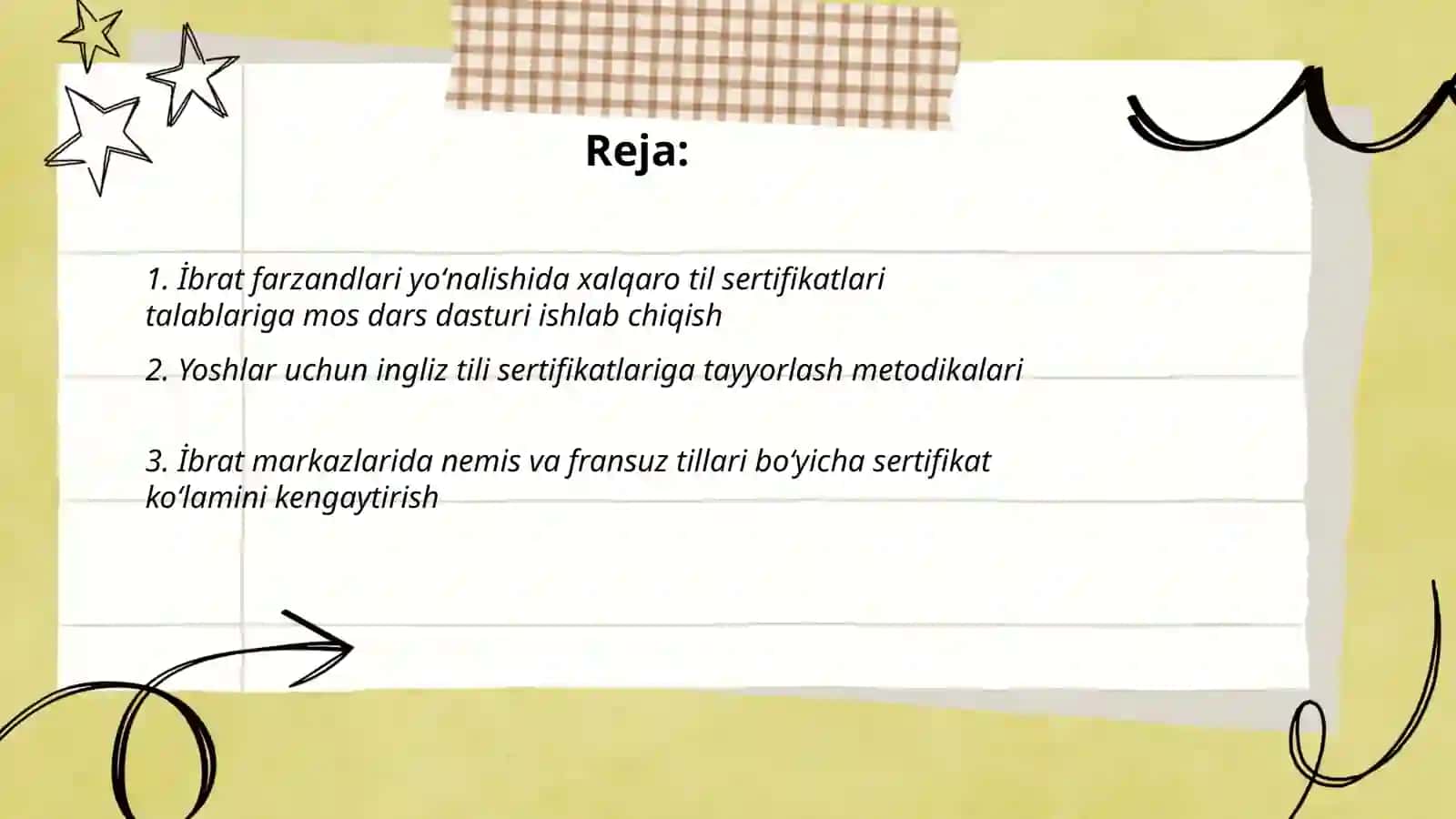 İbrat farzandlari yoʻnalishida chet tillarni oʻrgatish yoshlarni til sertifikatlarini kengaytirish 2