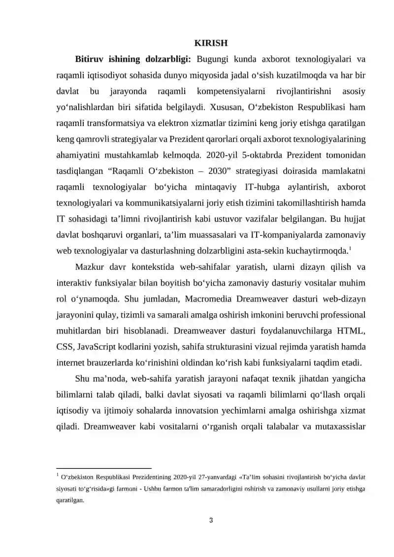 Web-sahifa yaratishda Makromedia Dreamweaver dasturining imkoniyatlari 2