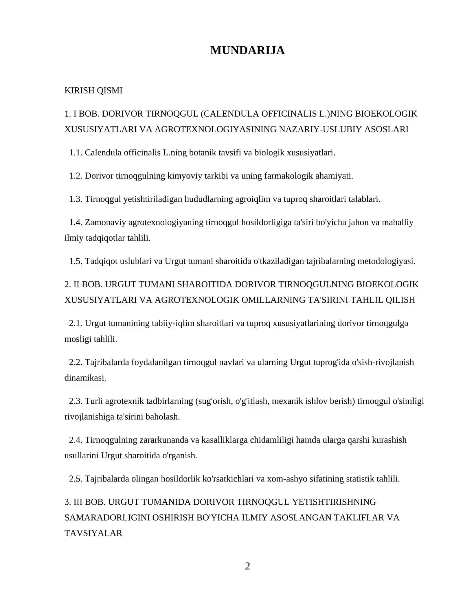 Urgut Tumanida dorivor tirnoqgul (Calendula officinalis L.) Bioekologik xususiyatlariga agrotexnologik ta'sirlarni o'rganish. 2