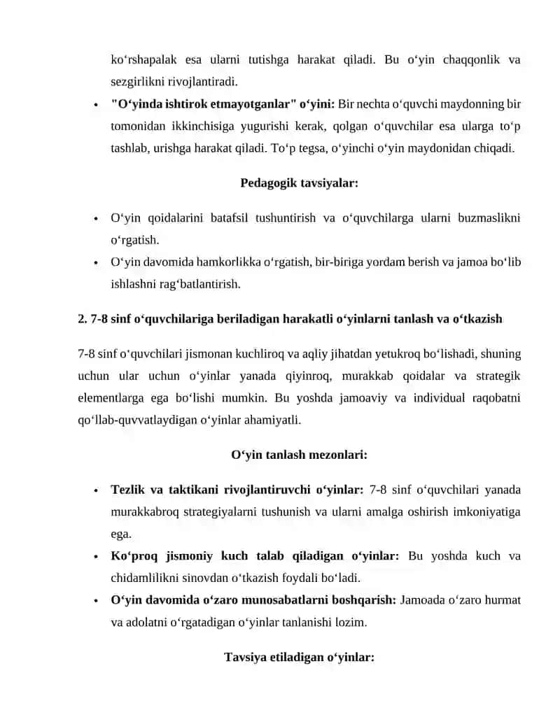 5-8-sinf o’quvchilari bilan o’tkaziladigan harakatli o’yinlar 2