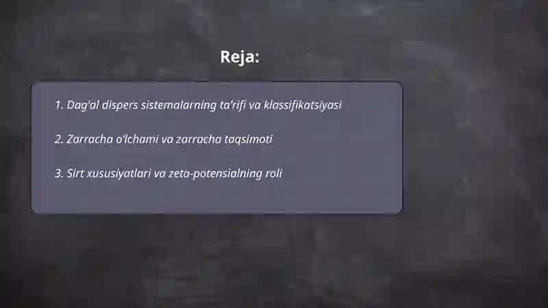 Dagʻal dispers sistemalarning xossalari va ularni tibbiyotda va farmokologiyada ishlatilishi 2
