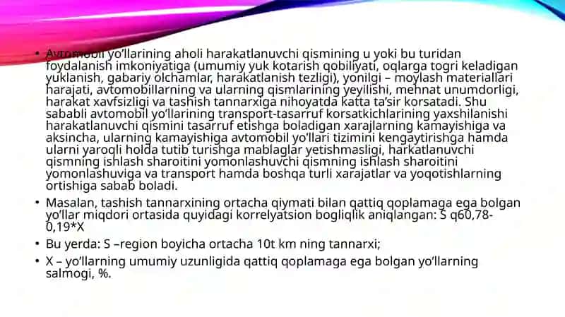 Avtomobil yo‘llarining iqtisodiyoti 2