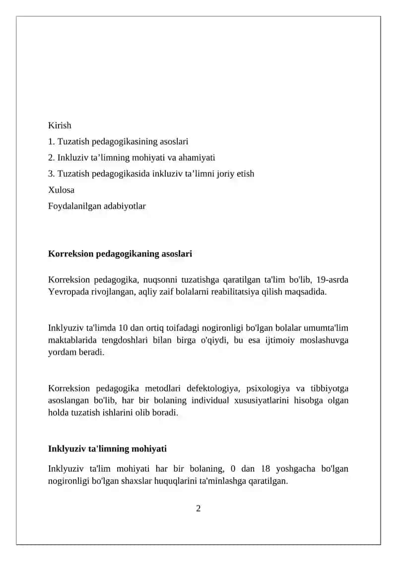 Korreksion pedagogika asoslari. Inklyuziv ta’lim 2