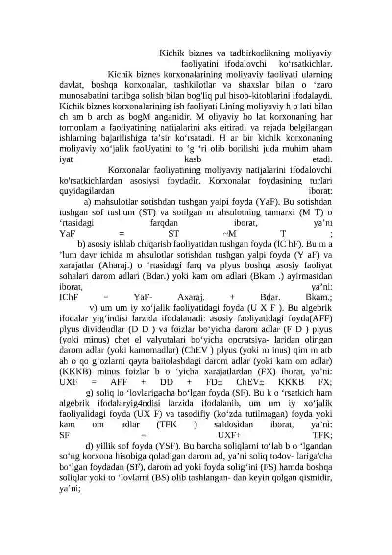 Kichik biznes va tadbirkorlik subyektlarida ishlab chiqarish harajatlari va maxsulot tan narhi hamda moliyaviy faoliyati tahlili 2