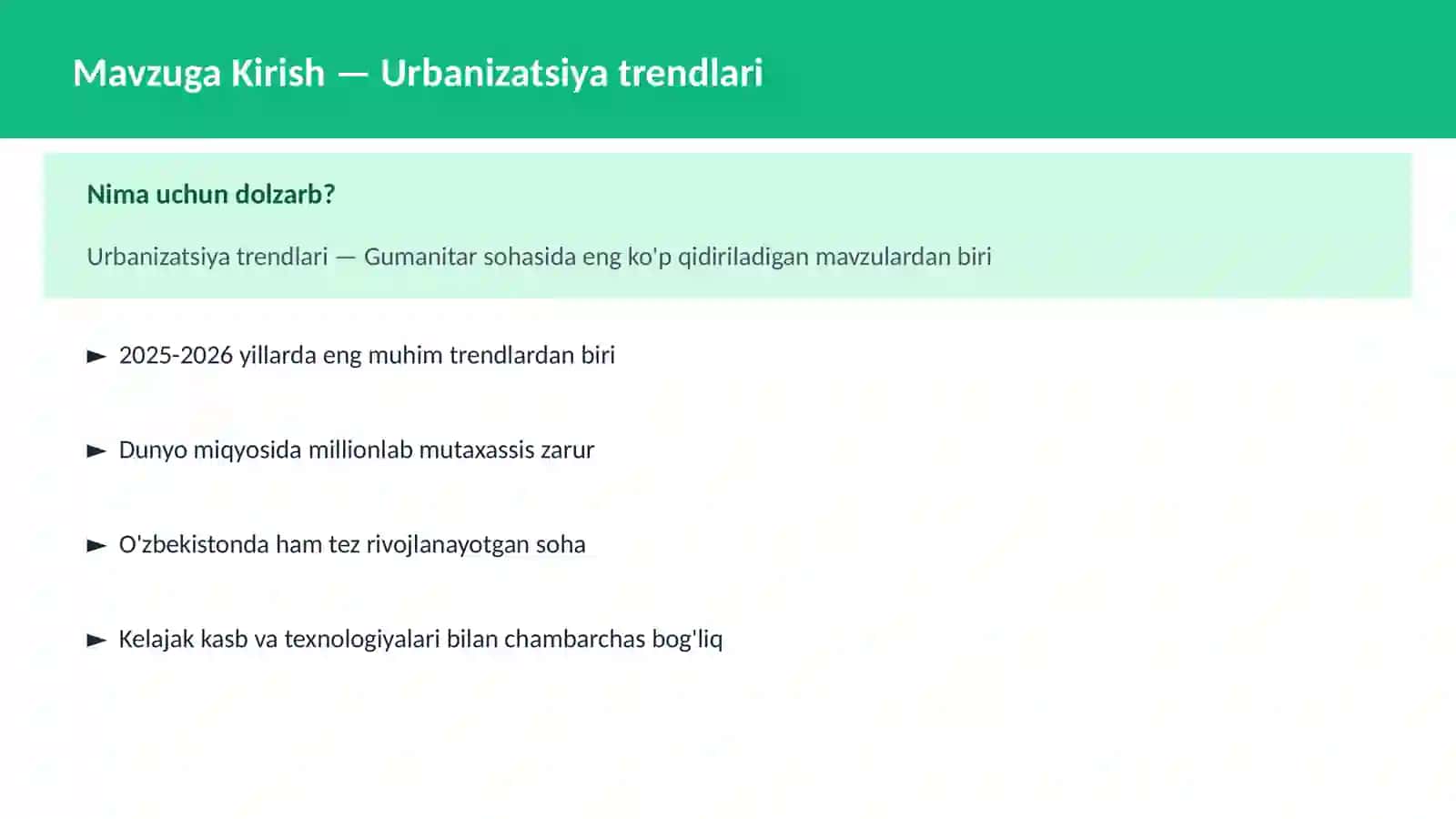 Urbanizatsiya trendlari 2