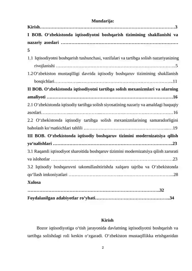 O‘zbekistonda iqtisodiyotni boshqarish va tartibga solish tizimining shakllanishi 2