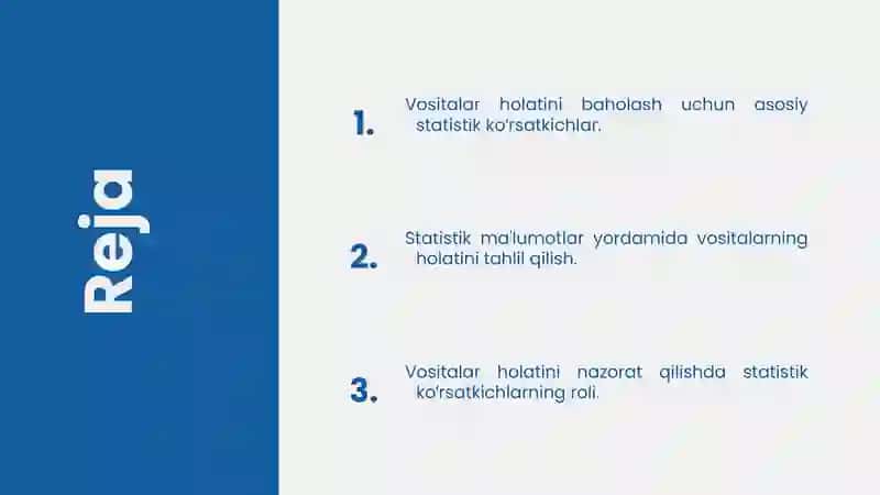 Asosiy vositalar holatini ifodalovchi ko'rsatkichlar statiistikasi 2