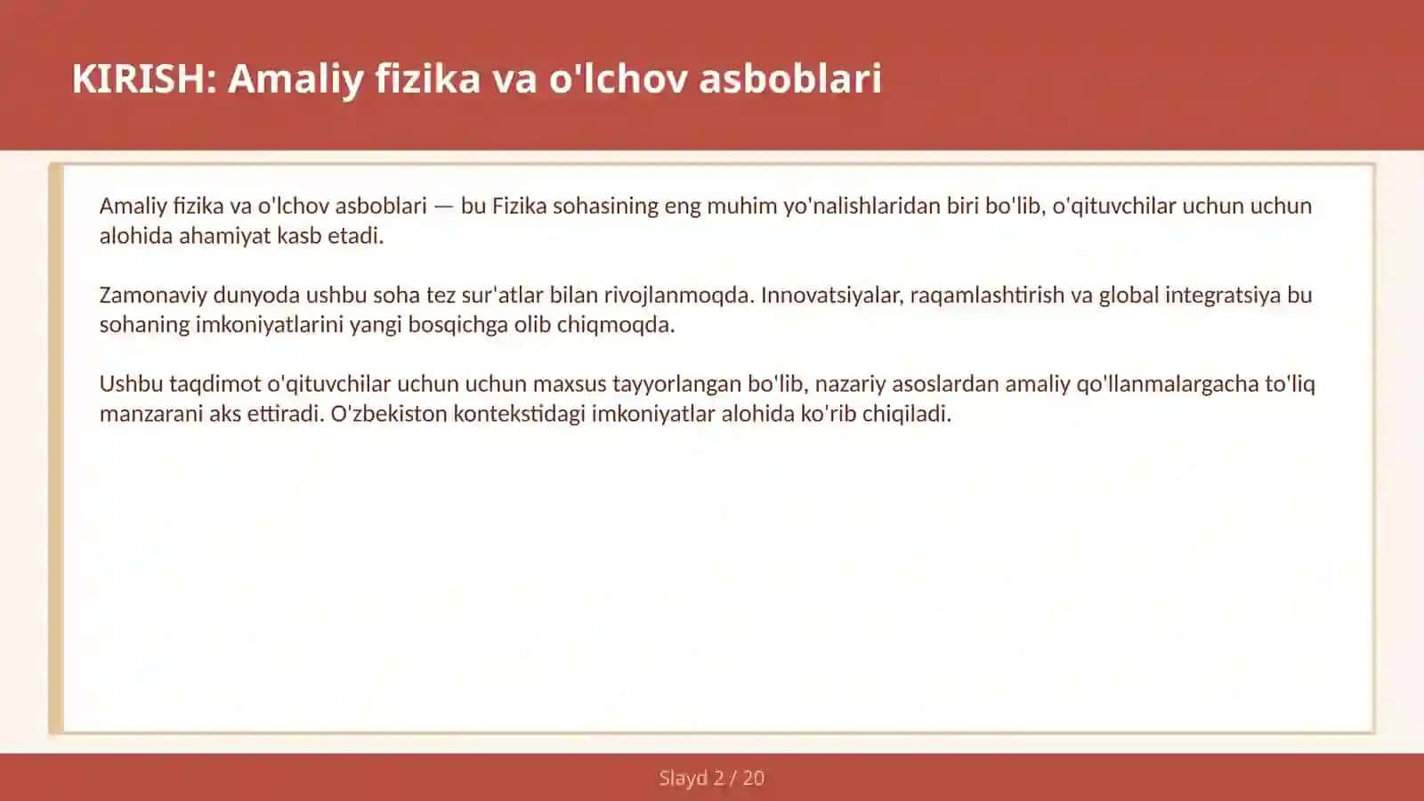 Amaliy fizika va o'lchov asboblari 2