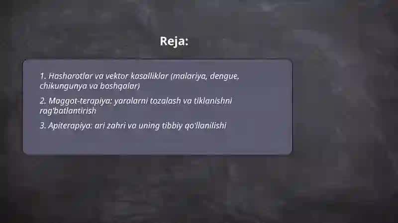 Hasharotlarning tibbiyotdagi ahamiyati 2