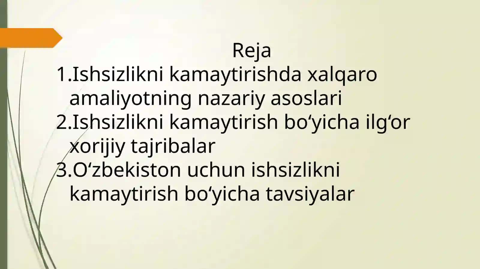 Ishsizlikni kamaytirish boʻyicha  xalqaro amaliyot va Oʻzbekiston uchun tavsiyalar 2