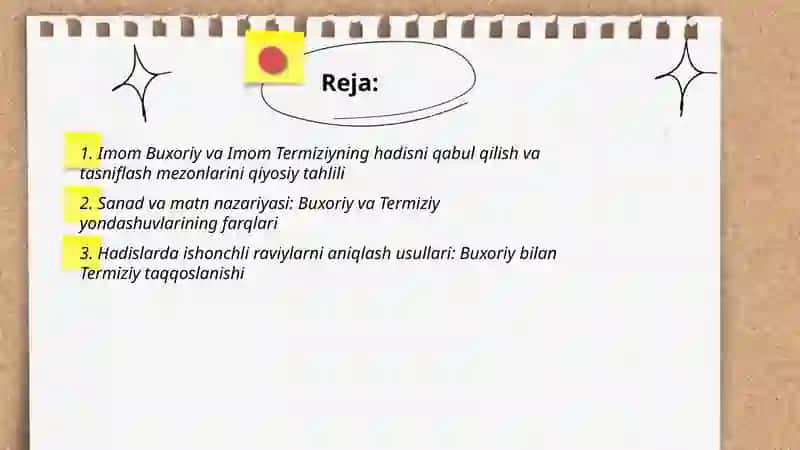 "Imom Buxoriy va Imom Termiziyning hadis ilmiga qoʻshgan hissalarini qiyosiy tahlili" 2