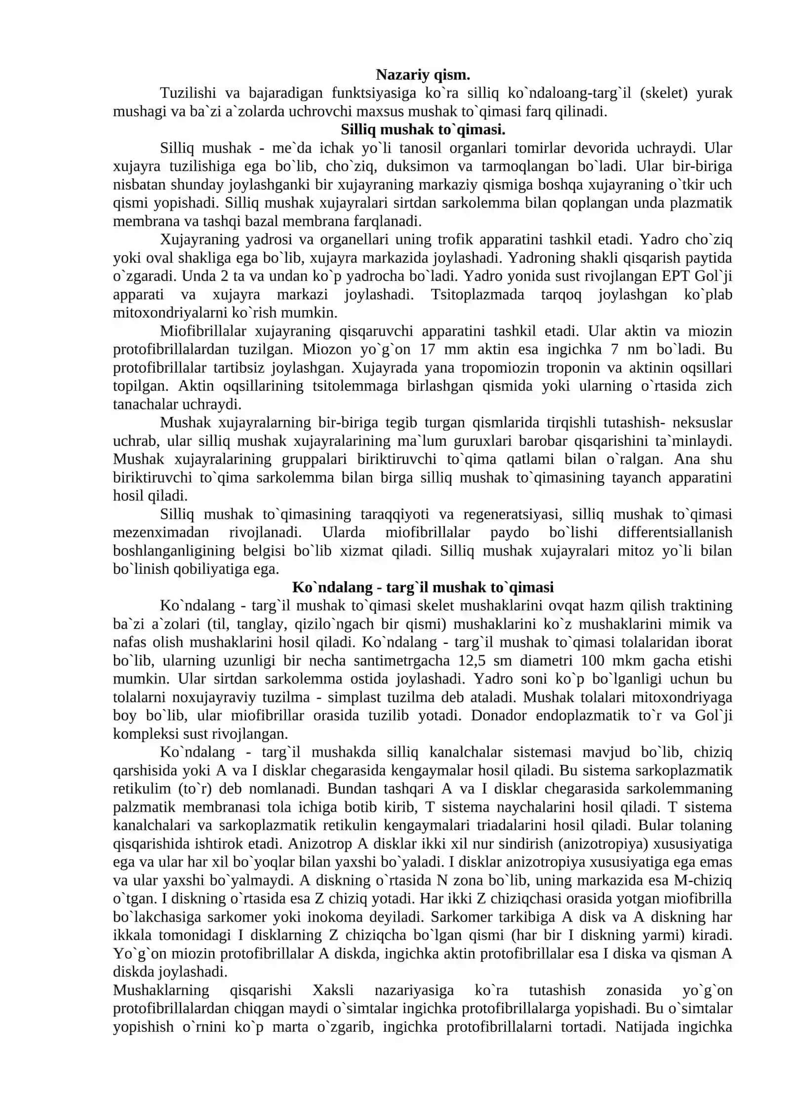 Mushak to`qimasining turlari va hujayralarining mikroskopik tuzilishi 2