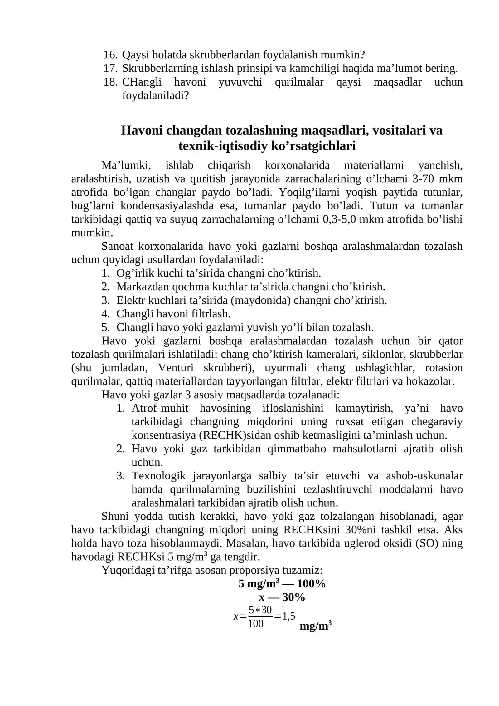 Havoni changdan tozalashning maqsadlari va vositalari (qurilmalari) 2