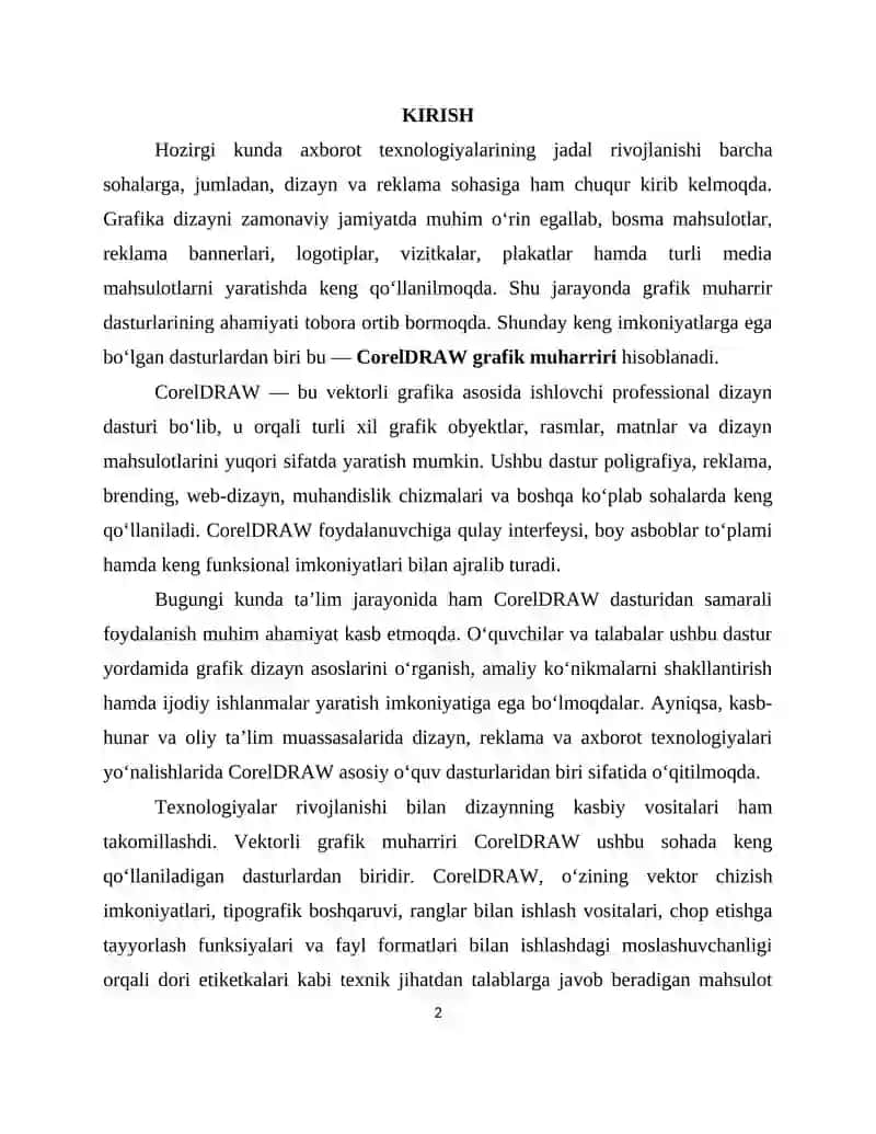CORELDRAW DASTURI HAQIDA UMUMIY MA’LUMOTLAR 2