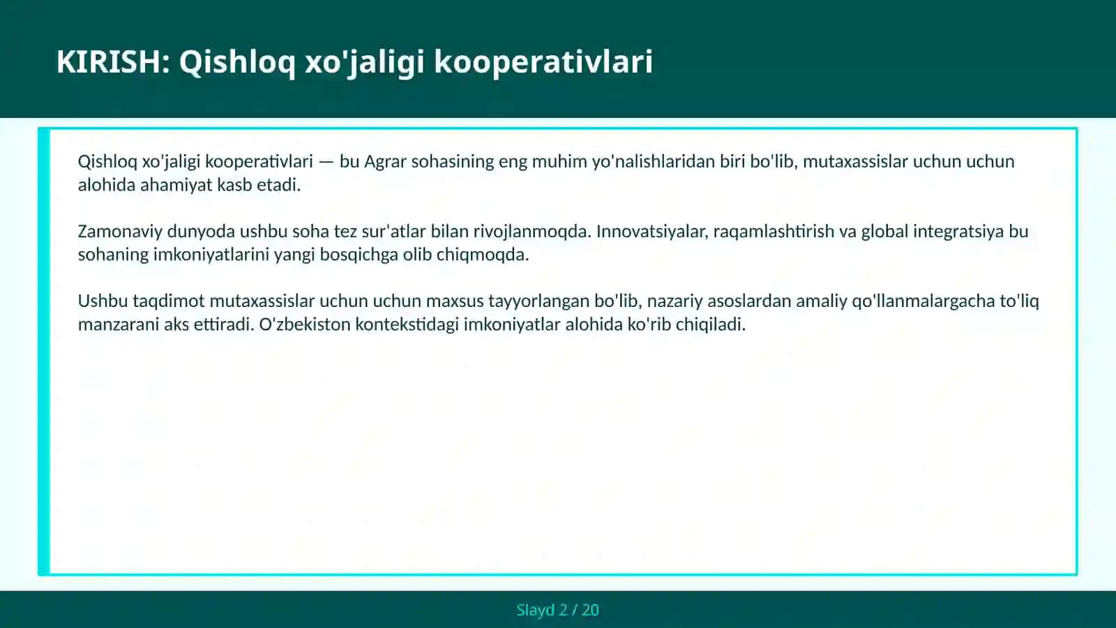 QISHLOQ XO'JALIGI KOOPERATIVLARI 2