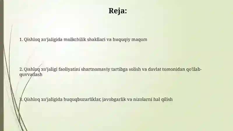 Qishloq xo'jaligida huquqiy munosabatlar 2