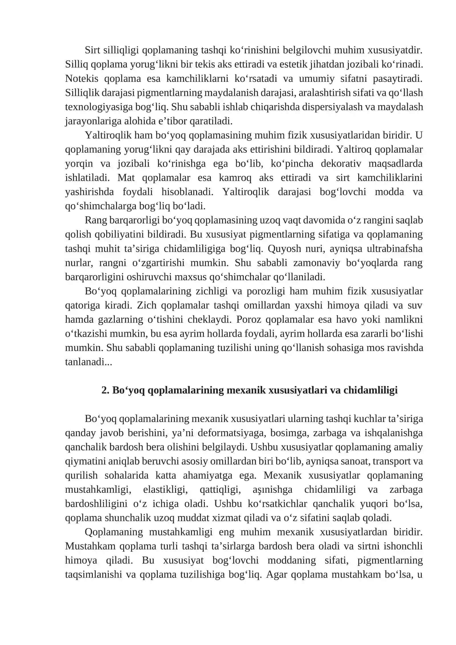 MA'RUZA: BO'YOQ QOPLAMALARINING FIZIK-MEXANIK XUSUSIYATLARI 2
