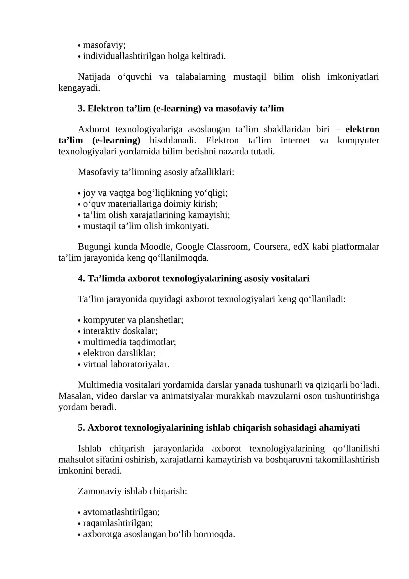 Axborot texnologiyalarining ta’lim va ishlab chiqarishda qo‘llanilishi 2