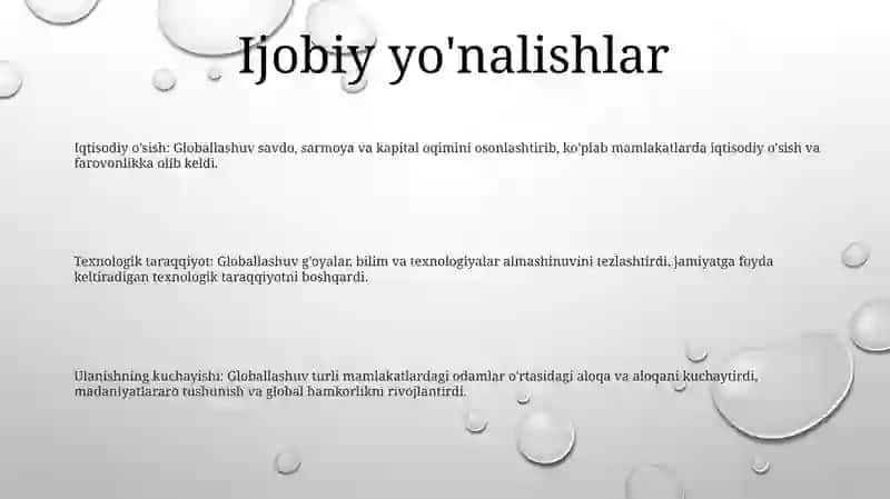 Barqaror Taraqqiyotni TaʼMinlashda Globallashuvning Ijobiy Va Salbiy YoʻNalishlari 2