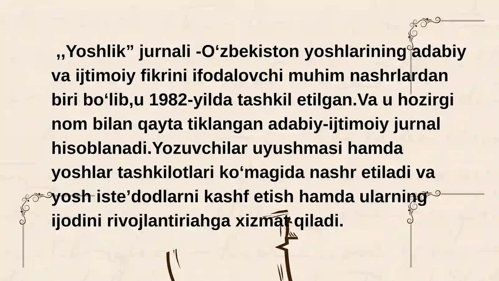 Yoshlik jurnalidagi yangi asarlarga munosabat bildirish. 2