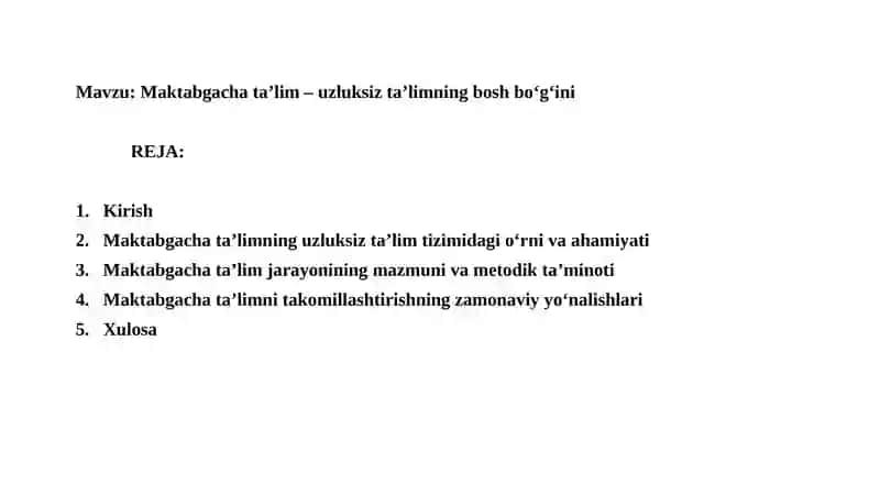 Maktabgachata’lim–uzluksizta’limningboshbo‘g‘ini 2