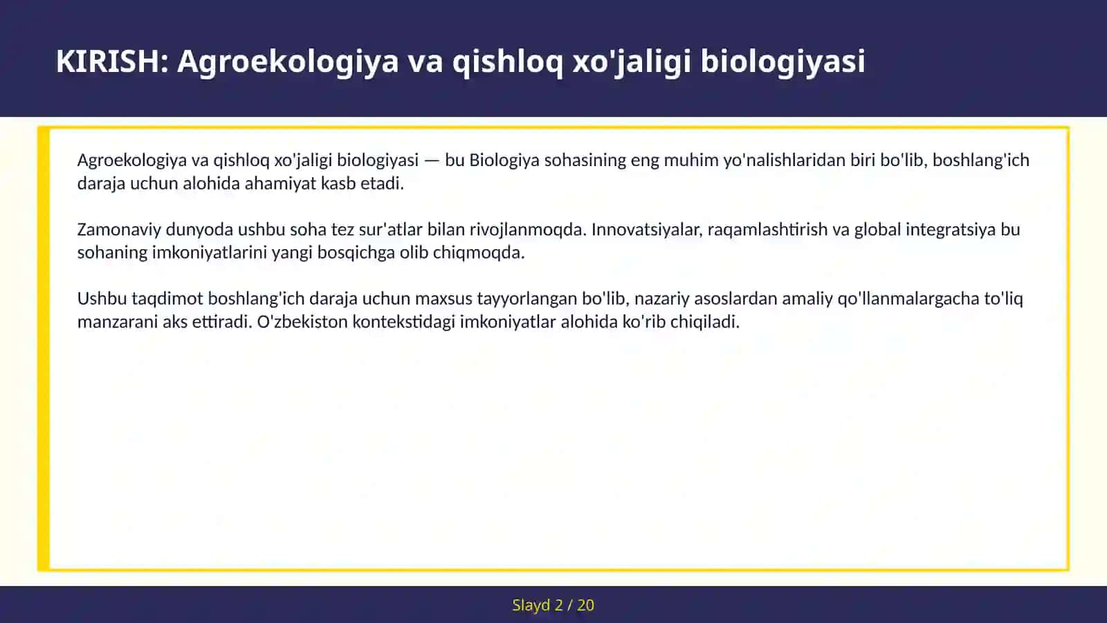 AGROEKOLOGIYA VA QISHLOQ XO'JALIGI BIOLOGIYASI 2