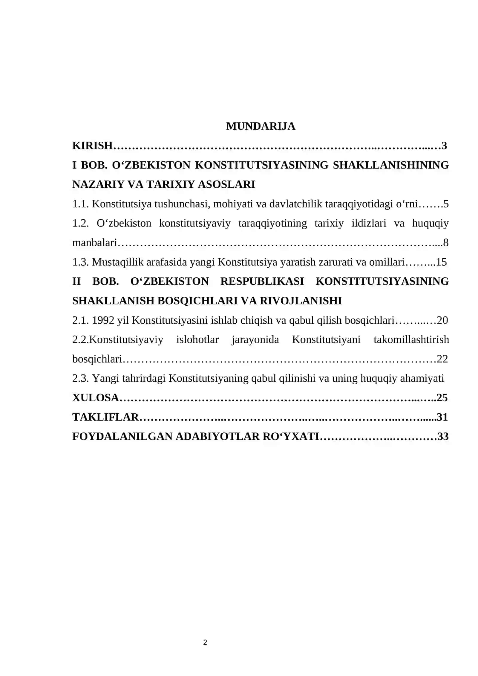 O‘zbekiston Konstitutsiyasining shakllanish bosqichlari kurs ishi 2