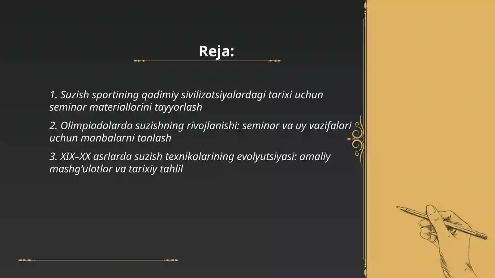 Seminar va amaliy mashgulotlarga tayyorgarlik kõrish va uy ishlarini bajarish suzish sportning rivojlanish tarihi 2