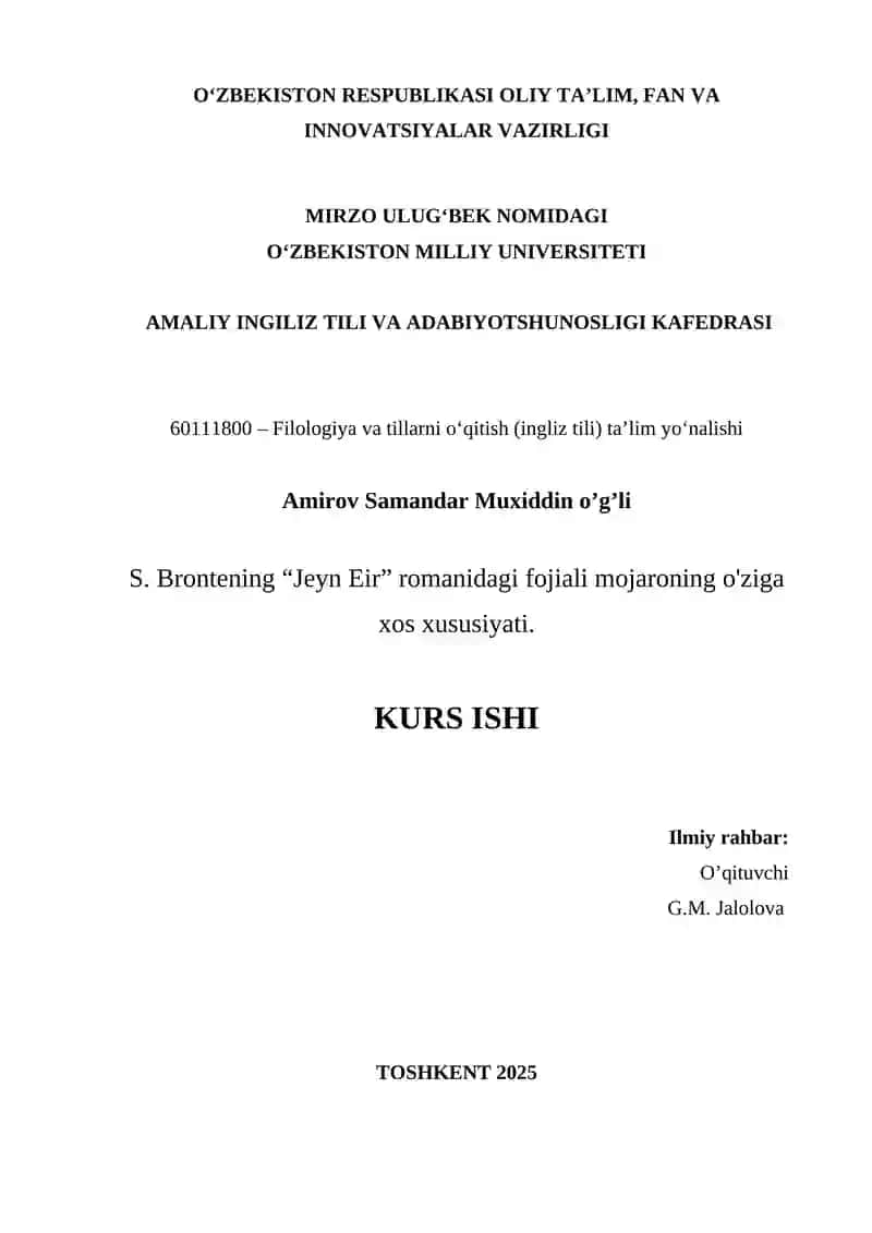 S. Brontening “Jeyn Eir” romanidagi fojiali mojaroning o'ziga xos xususiyati 2