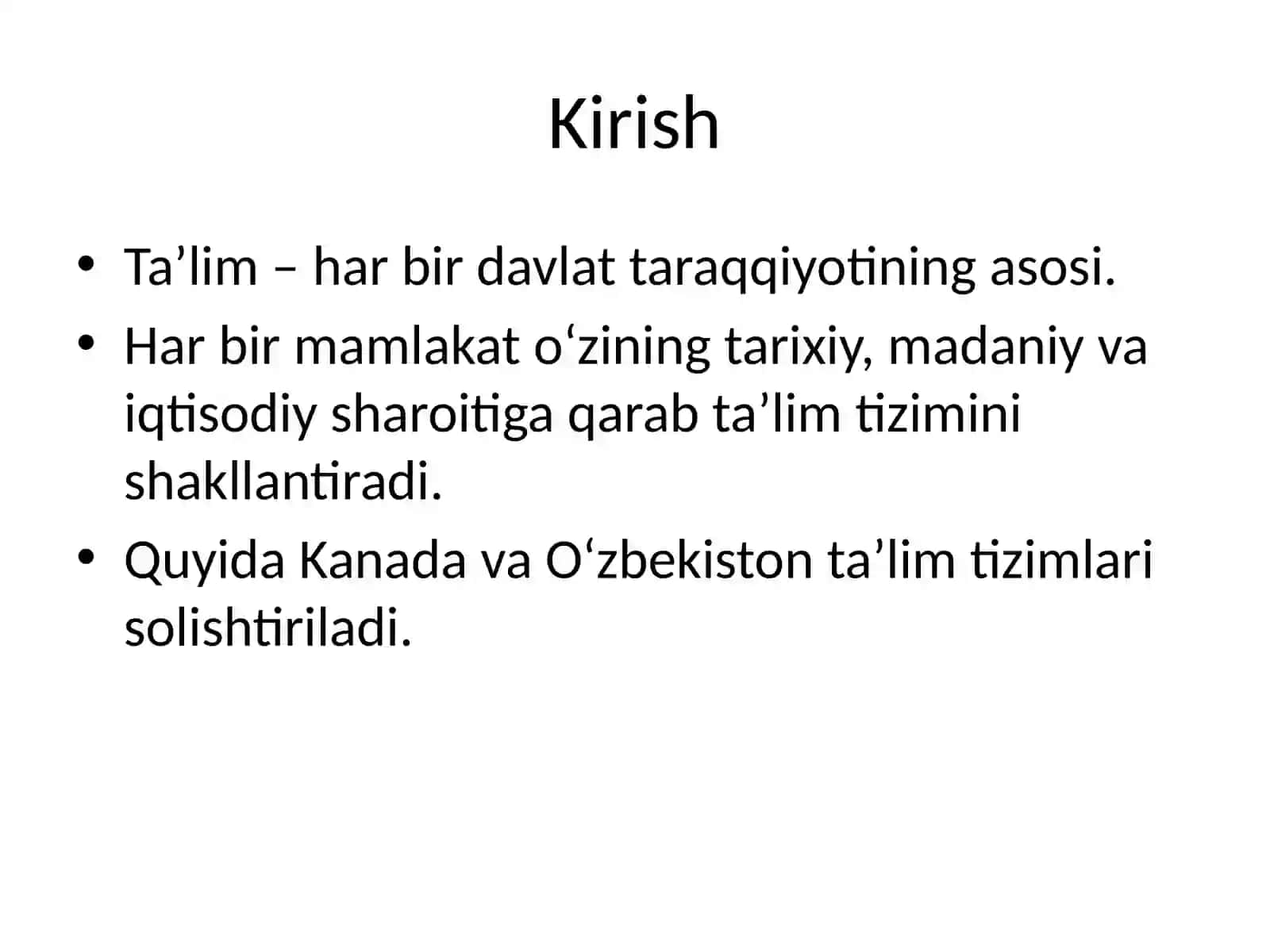 Kanada va O‘zbekiston ta’lim tizimining qiyosiy tahlili 2