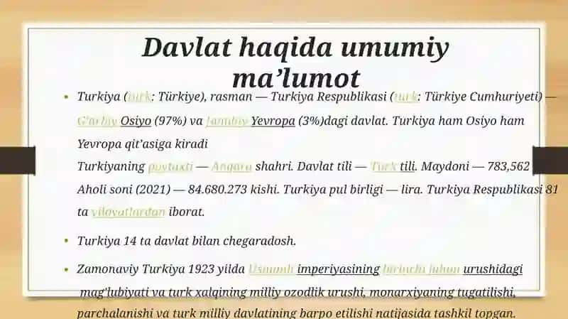Turkiya Davlati Haqida Ma’lumot 2