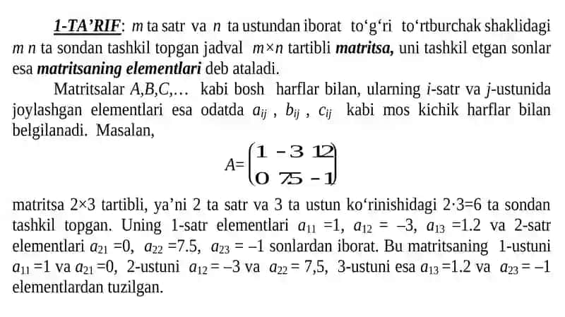 MATRITSALAR VA ULAR USTIDA AMALLAR 2