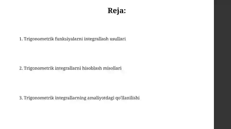Trigonometrik funksiyalarni integrallash 2