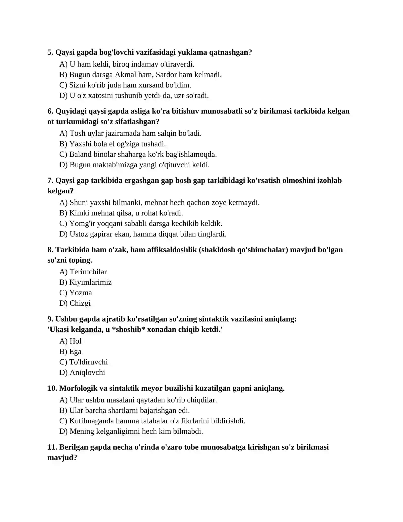 ONA TILI MILLIY SERTIFIKAT IMTIHONI ANDOZASIDAGI YANGI TIPDAGI TESTLAR TOPLAMI (100 TA SAVOL) 2